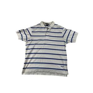 Daniel Cremieux Collection Mens Large White Blue Stripe Polo Shirt Cotton